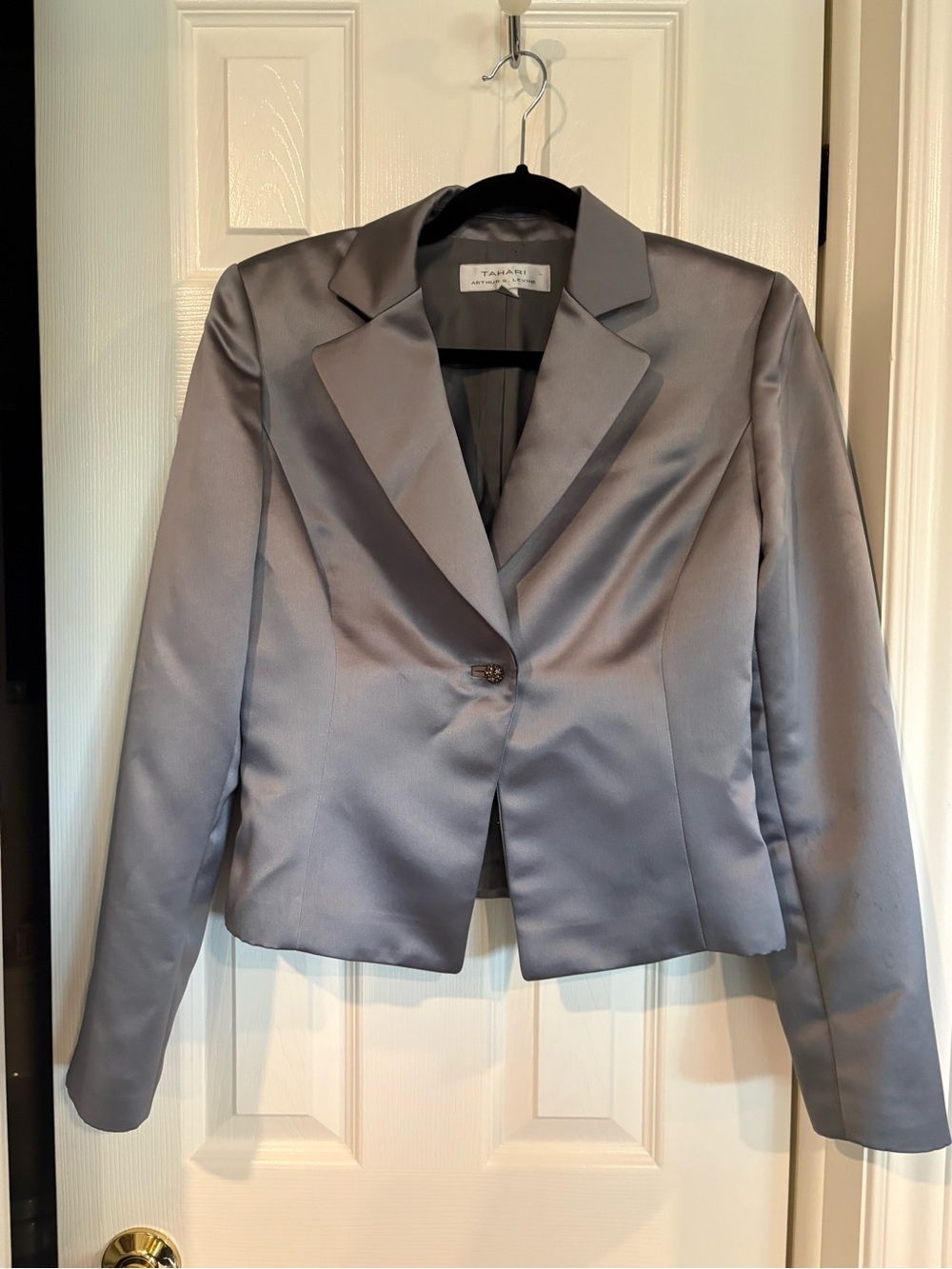 Tahari Arthur S. Levin Gray Satin Single-Button Blazer